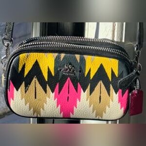 Coach Chevron Crossbody Bag in Black, Yellow, Pink, and Tan